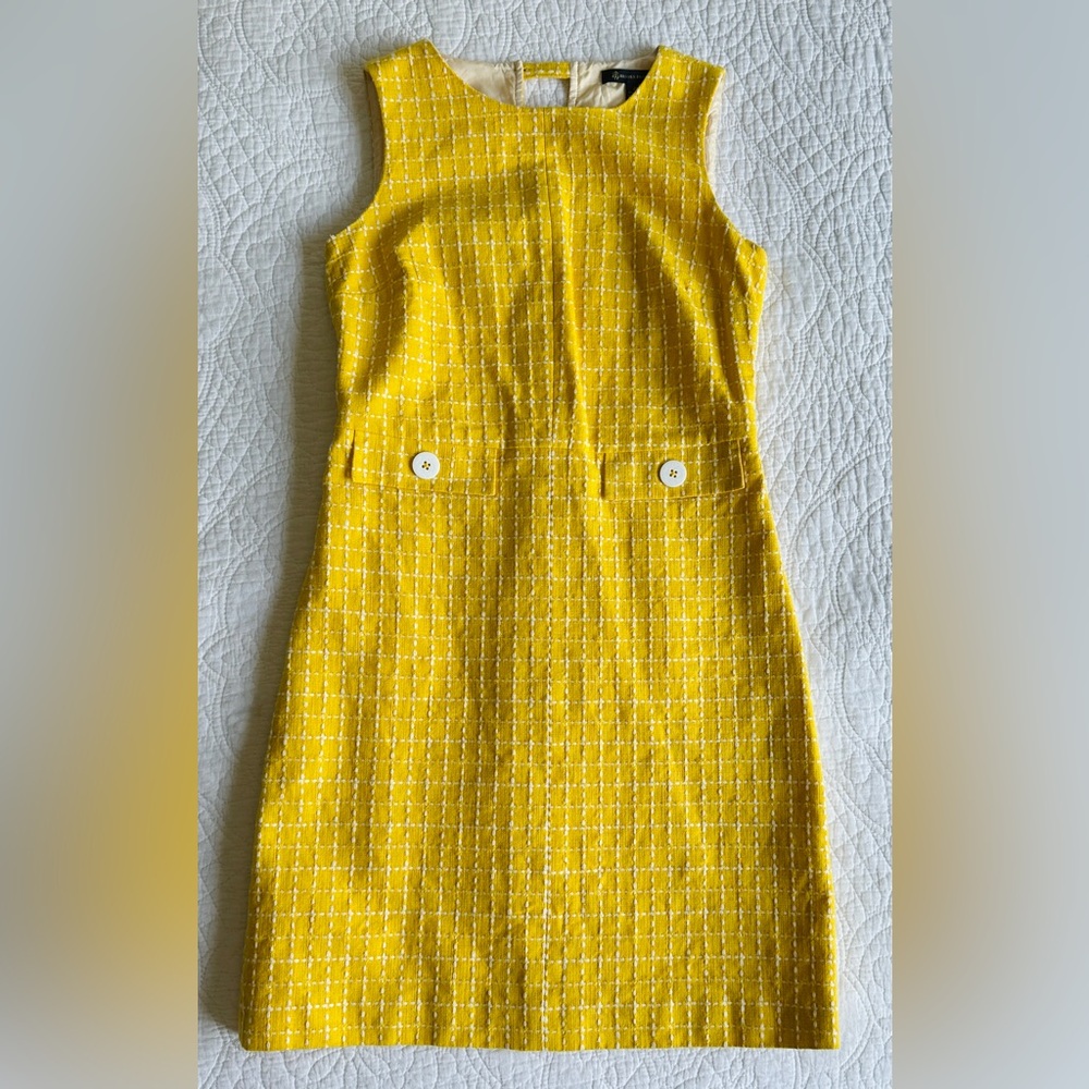 Brooks Brothers Womens Tweed Sleeveless Sheath Dress Yellow White Size 2
